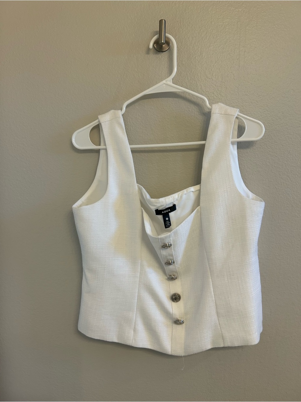 Aqua White Textured Button-Front Square-Neck Camisole